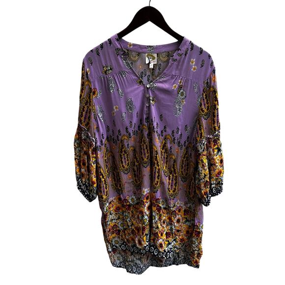 Fig And Flower Anthropologie Purple Paisley Floral Boho Peasant Top Size XL - Picture 1 of 6